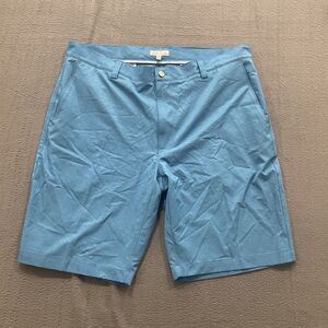 Peter Millar Shorts Mens 38 Wicking Golf Blue Pattern Flat Front Performance